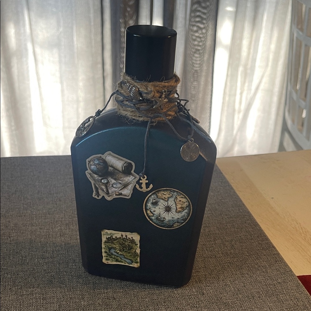 Decorative Black Bottle with Nautical Accents